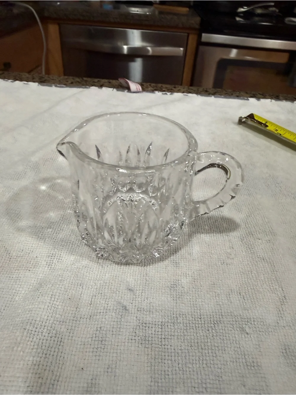 Clear Glass Creamer Pitcher with Faceted Pattern